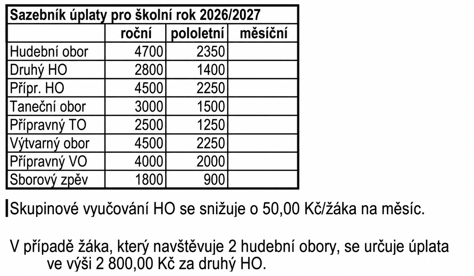 Úplata za obory v ZUŠ