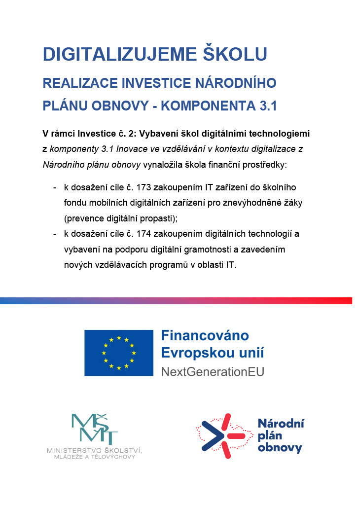 Leták digitalizujeme školu - realizace investice